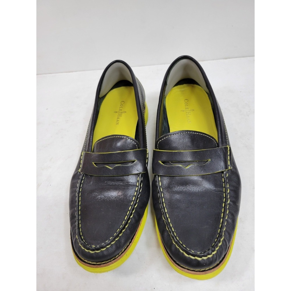 Cole Haan LunarGrand Women's Penny Loafers Black Leather Volt Yellow Size 7B - Picture 5 of 9